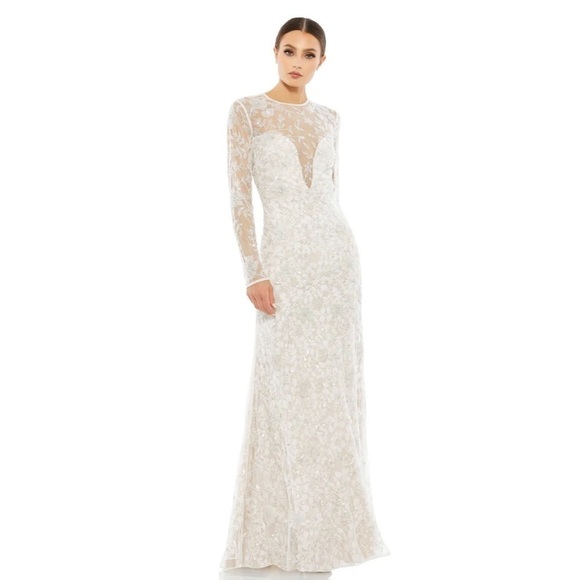 Mac Duggal 10821 NWT LONG SLEEVE FLORAL EMBELLISHED GOWN - Picture 2 of 8